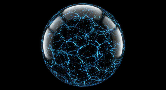 Dark sphere with glowing cracks abstract