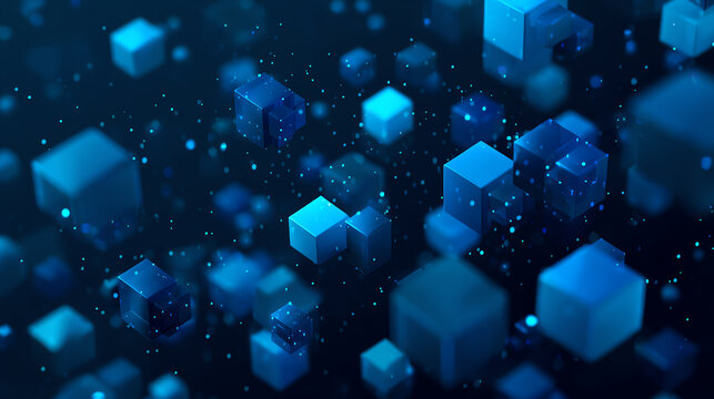 Abstract 3D blue cubes floating in a digital space, representing innovation and technology advancements.