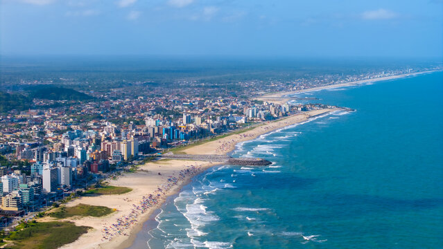 Praia de Matinhos, Parana. Aerial view of Praia Brava, in Caiobá and city of Matinhos, Paraná, Brazil