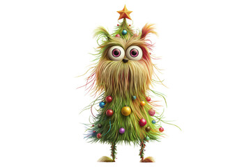 Whimsical Christmas Tree Dog Character Isolated on Transparent Background