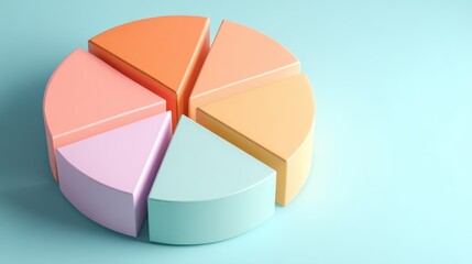 Obraz premium Colorful 3d pie chart with separated slices on a light blue background