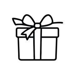 Gift Box Icon Outline of Ribbon Wrapped Present in Simple Symmetrical Line Art