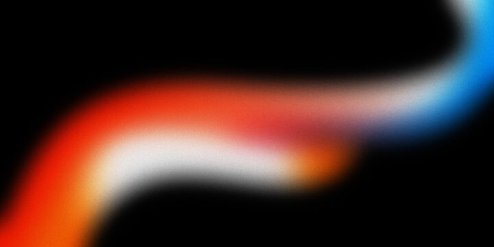 Abstract flowing wave of vibrant red orange and blue light against a dark black background