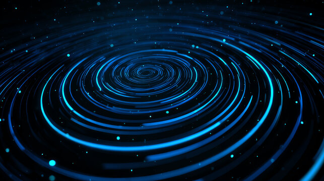 Abstract blue spiral pattern with glowing particles, ideal for technological and sci-fi designs.