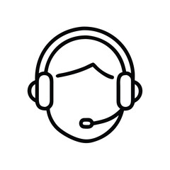 Customer Support Icon Outline of Headset with Microphone in Clean Line Vector