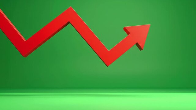 Red Arrow Falling: Economic Downturn on Green Background