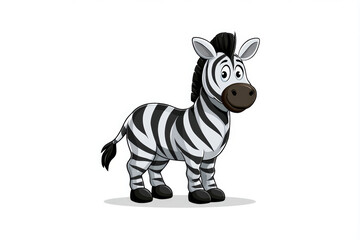Naklejka premium Cute cartoon zebra with stripes and happy expression on white background
