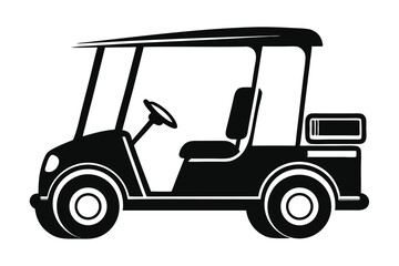Black icon presents a minimalist golf cart viewed from its side