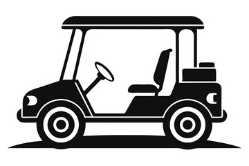 Simple black silhouette shows a golf cart with seats and steering wheel clearly visible