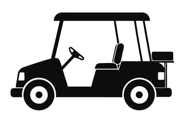 Isolated black golf cart icon shows a simplified design on a solid white background