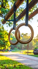 Gymnastic Rings in Golden Light - Fitness and Outdoor Training.
