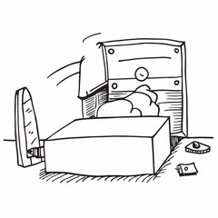 One Line Drawing of Double Bed Interior