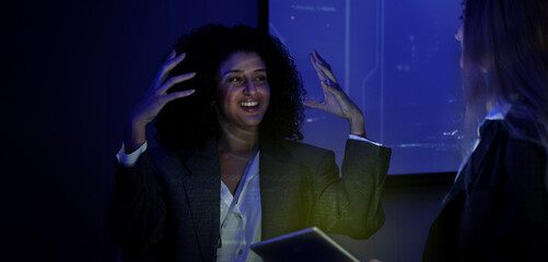 Ai using. Business team using technology artificial intelligence with digital Ai assistant. Futuristic innovation AI technology collaboration and biz ideas for future. Business Tech Startup meeting.