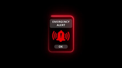 Digital neon glow smartphone with an emergency alert notification displayed on the screen, Motion graphics of red alert signs concept. - Powered by Adobe