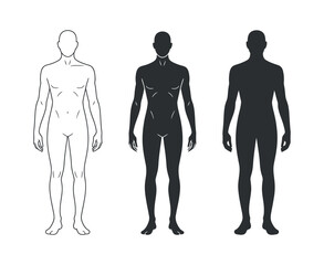 Vector Template of Human Body Male and Female Silhouette Outline Solid Shape Isolated on Transparent Background for Anatomy Study or Fashion Design
