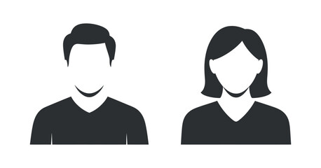 Default Man and Woman Profile Avatar Placeholder Image for Website Design and Social Media in Black Silhouette on Transparent Background