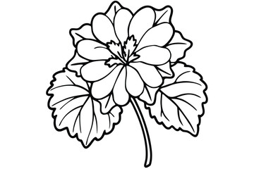 Line art showcases a delicate flower with intricately detailed leaves and petals design