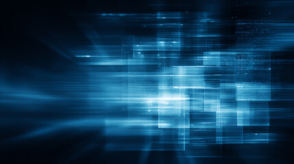 Futuristic abstract blue digital background with streaks of light and data movement, ideal for tech visuals.