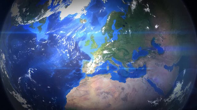 Earth map zoom to Paris France from space