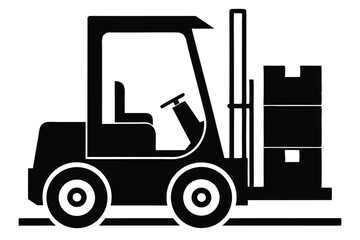 An Isolated Black Forklift Lifts Three Black Boxes with a Simple, Clean Design