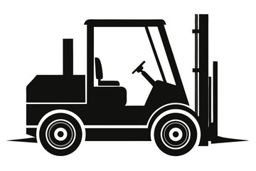 A black forklift vehicle shows industrial strength and logistics operation silhouette
