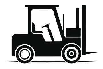 A black forklift silhouette shows construction equipment with a seat and steering wheel inside