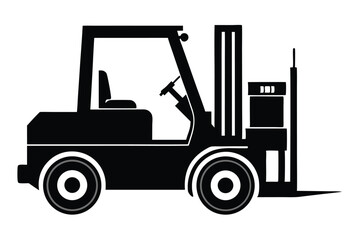 Isolated black forklift is illustrated on a clean white background, showing vehicle