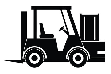Black forklift icon displays industrial lifting equipment silhouette, perfect for logistics material transportation solutions
