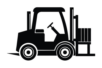 The simplified black forklift holds stacked rectangular boxes ready for efficient industrial transport easily