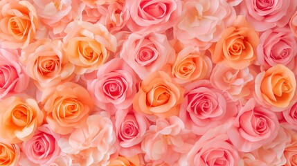 vibrant pastel roses arrangement filling frame romantic bloom texture soft petals seamless floral pattern cheerful mood concept of cosmetics event decor