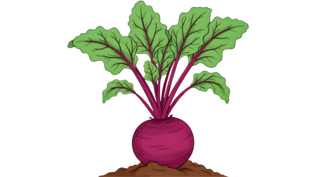 Freshly harvested beetroot vegetable with vibrant green leaves growing from rich soil isolated on transparent background