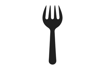 The simple, black fork utensil clearly stands alone against a crisp, white background