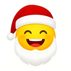 Vector image with a yellow emoji with a beard and Santa hat on a white background. 
