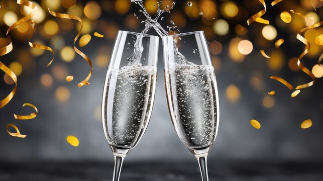 Two champagne glasses toasting celebrating party concept