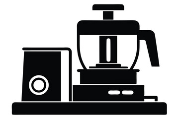 A solid black silhouette shows a food processor with a side power unit