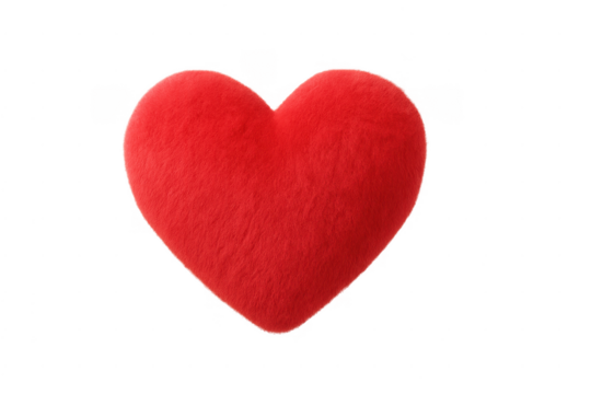 Red fluffy heart pillow symbolizing love and romance