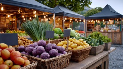 Farmers market outdoor stall selling fresh organic produce