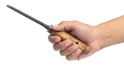 Hand Holding a Chisel - Precision Woodworking Tool in Action.