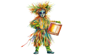 Charming Irish Straw Masked Child Watercolor PNG Isolated on Transparent Background