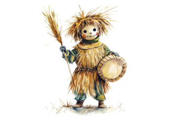 Folk Festival Straw Mummer Boy Illustration Isolated on Transparent Background
