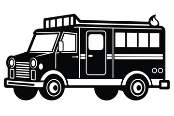 Black and white cartoon fire truck with flame features thick bold outlines