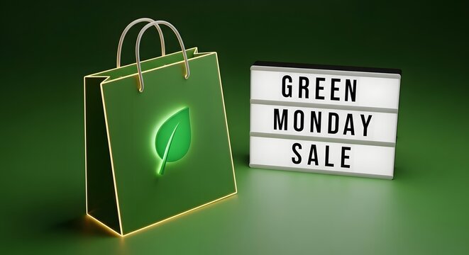 Green monday sale with eco-friendly shopping bag