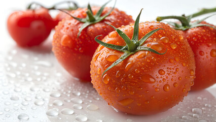 Fresh Ripe Tomatoes with Water Droplets Close-Up