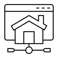 House, network website thin line icon, remote work concept, home wired internet connection vector sign on white background, outline style icon mobile concept web design. Vector graphics.