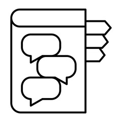 Book with dialogues thin line icon, communication manual concept, paper book with bookmark vector sign on white background, outline style icon mobile concept web design. Vector graphics.