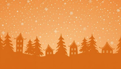 A festive winter village silhouette with falling snow makes a charming holiday background landscape design.