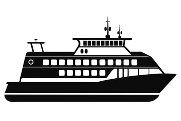 Obraz premium Isolated ferryboat silhouette against a white backdrop conveys marine transport and minimalist aesthetic