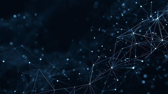 A stunning digital network. Abstract art showing lines and points of connection against a dark background, representing digital network