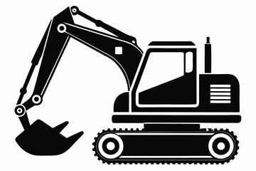 Black excavator with treaded wheels showcases robust construction in a solid image