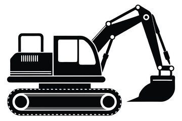 Black excavator machine icon showcasing its heavy equipment and powerful hydraulics isolated against white